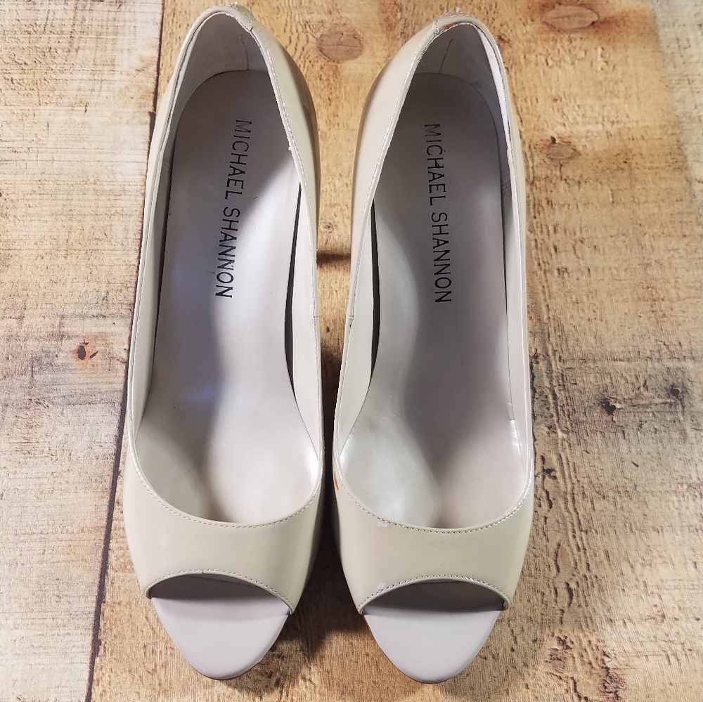 Michael Shannon Tan Open Toe Heels (Size : 6 1/2)